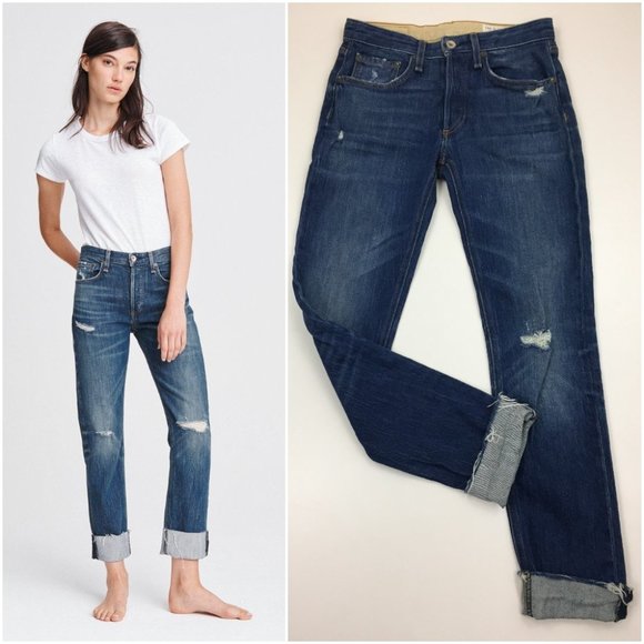 rag & bone Denim - RAG & BONE Wyatt ROSA Mid-Rise Raw Cuffed Hem Button Fly Boyfriend Jeans